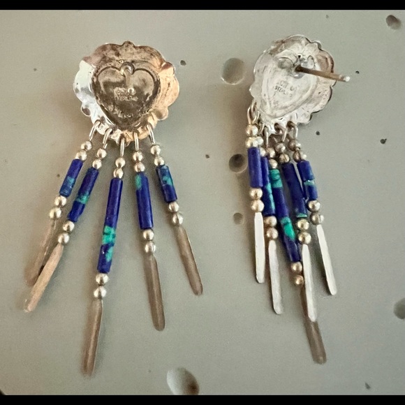 Vintage Native American Turquoise & Sterling Silver Dangle Earrings - Picture 3 of 3